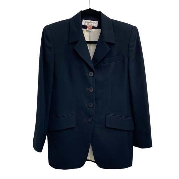 Vintage Dark Navy Wool Blazer By Jones New York Size 4 Petite - Picture 1 of 9